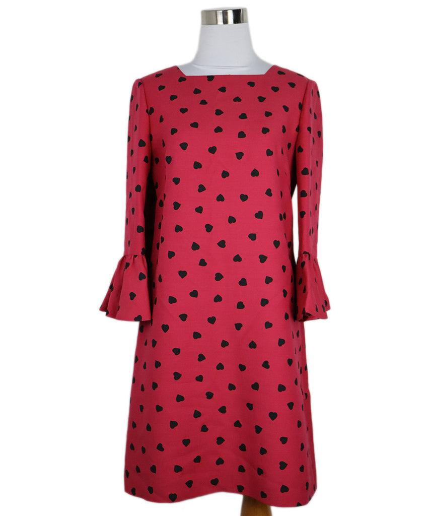 Valentino Fuchsia & Black Heart Print Wool Dress 