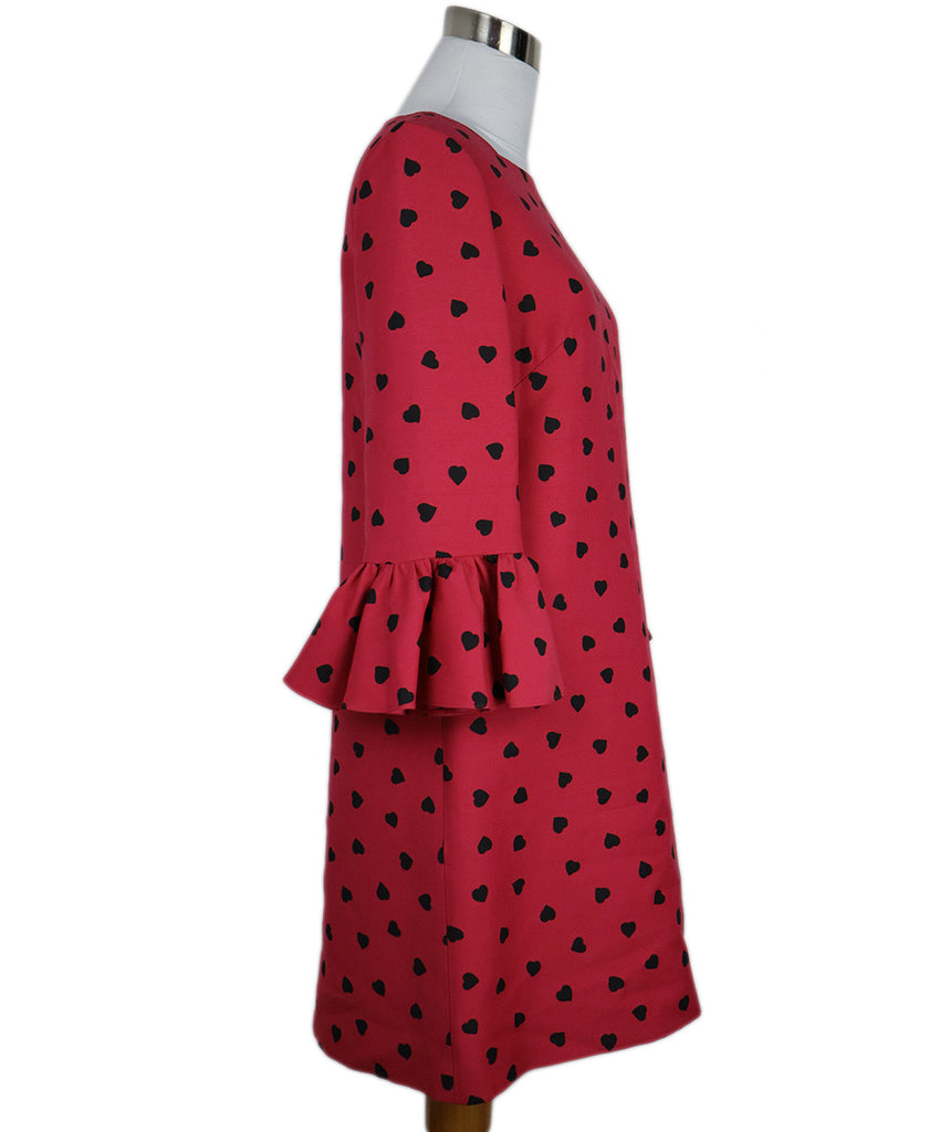 Valentino Fuchsia & Black Heart Print Wool Dress 1