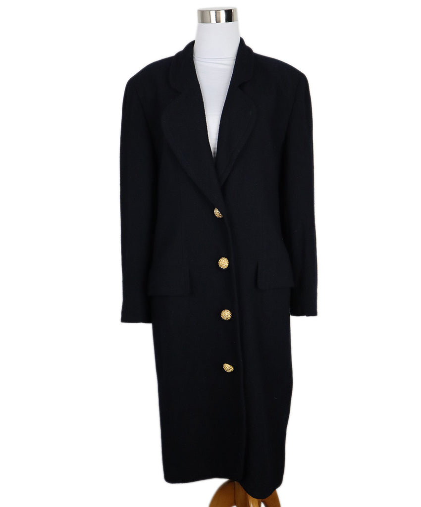 Valentino Vintage Navy Wool & Gold Button Coat 