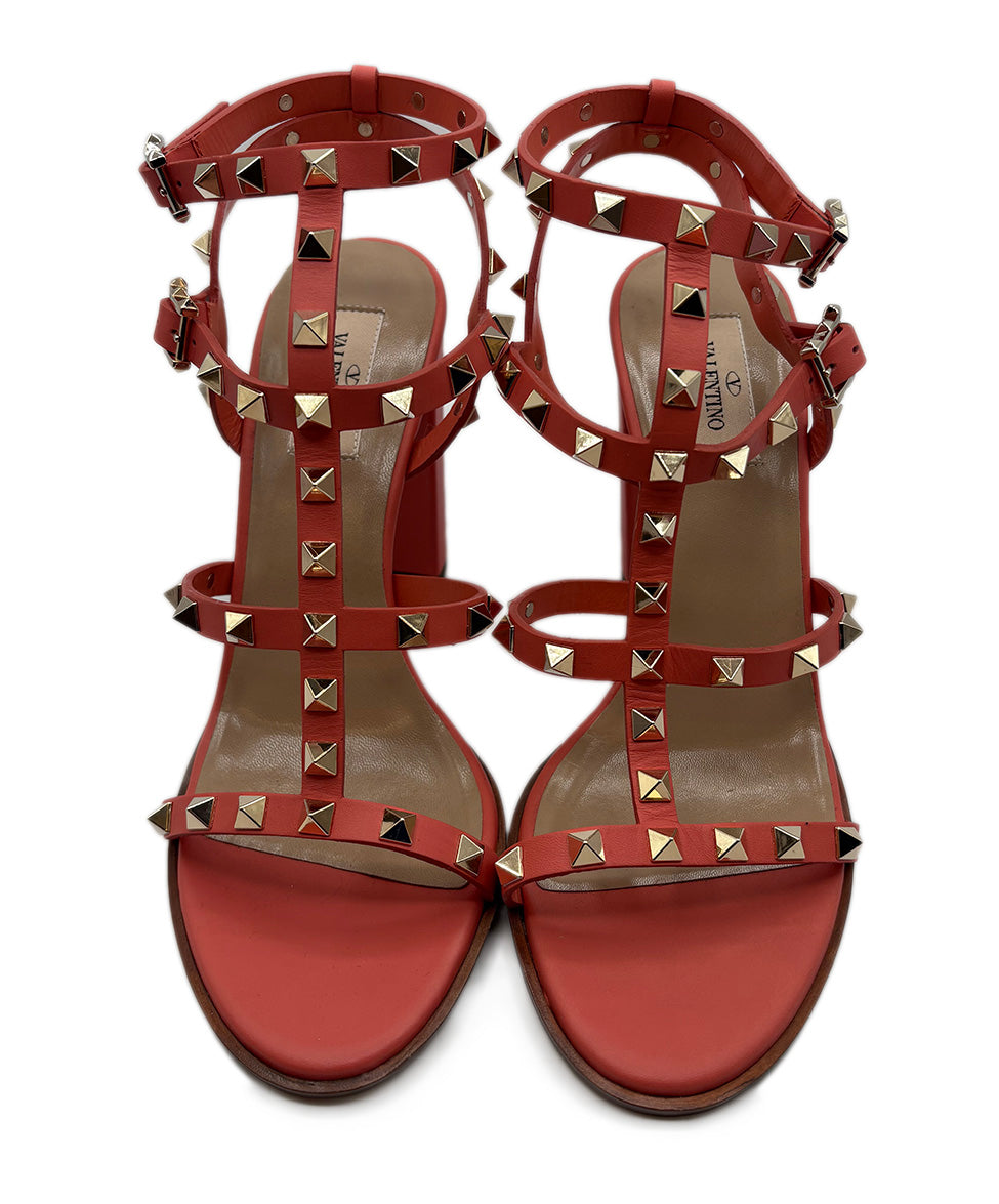 Valentino Salmon Orange Leather Heels w/ Rock Studs Sz40 l