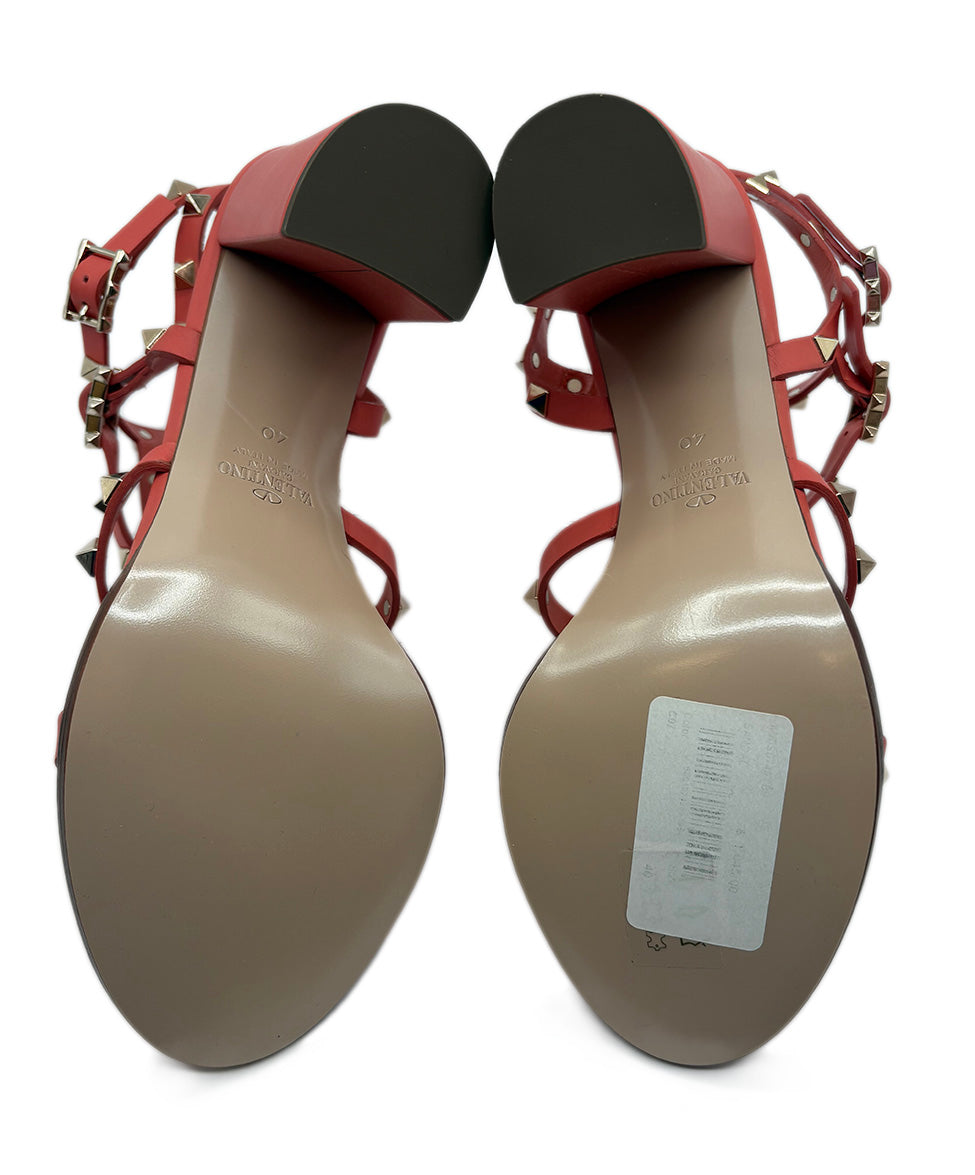 Valentino Salmon Orange Leather Heels w/ Rock Studs Sz40 l