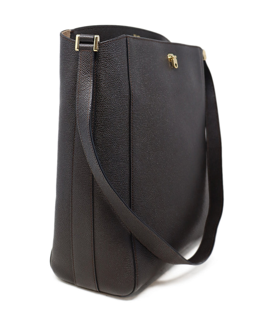 Valextra Brown Grained Leather Shoulder Bag 1