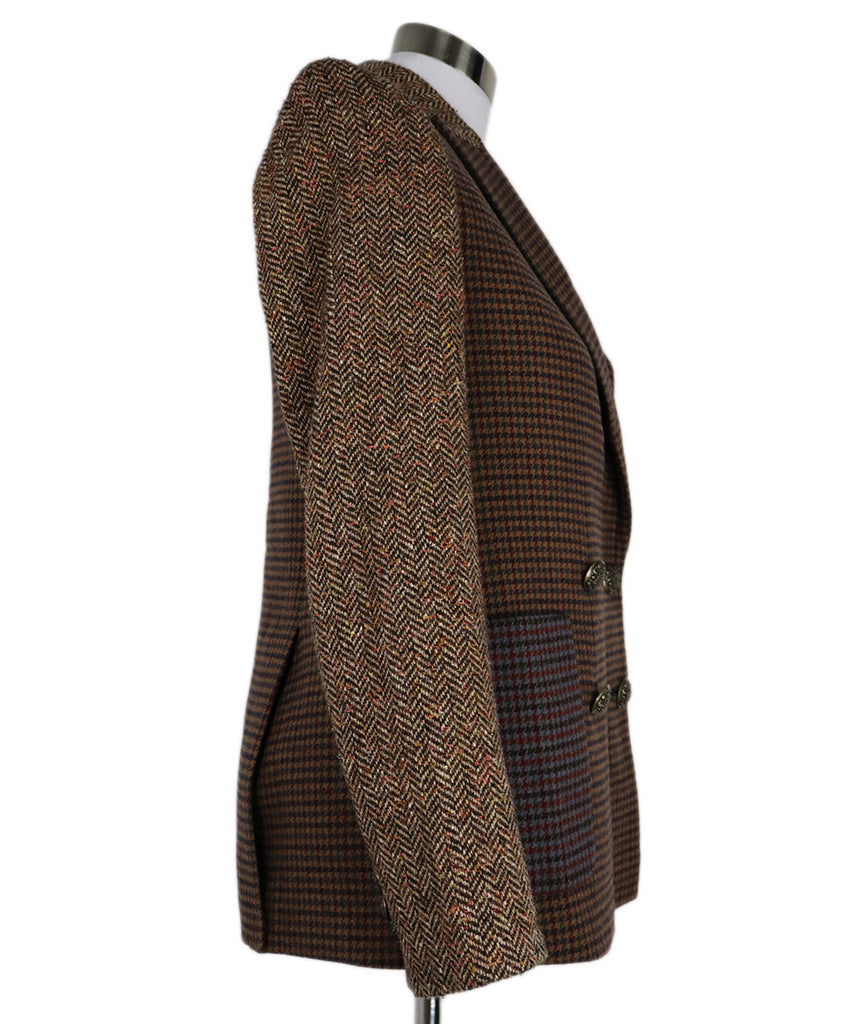 Veronica Beard Brown Burgundy & Green Houndstooth Blazer 1