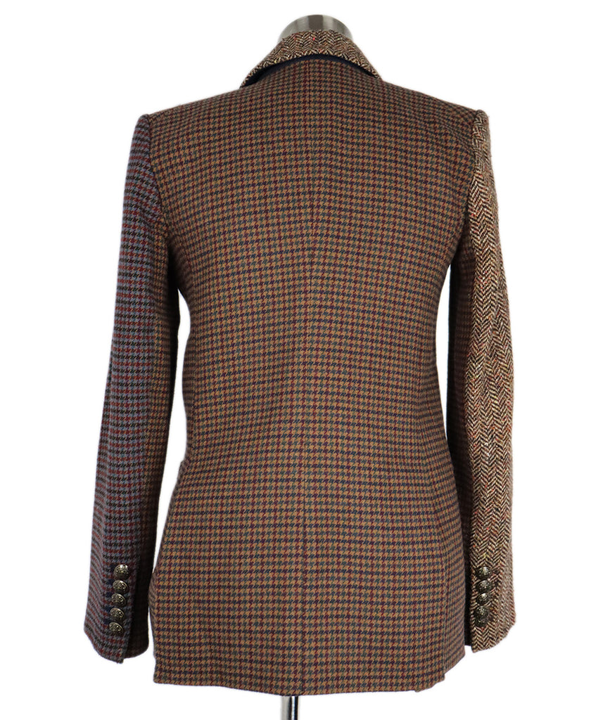 Veronica Beard Brown Burgundy & Green Houndstooth Blazer 2