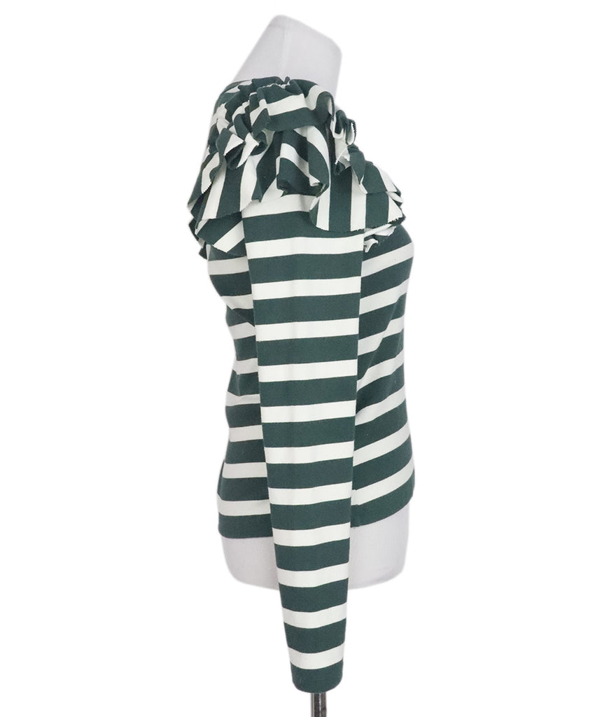 Veronica Beard Green & White Striped Ruffle Top 1