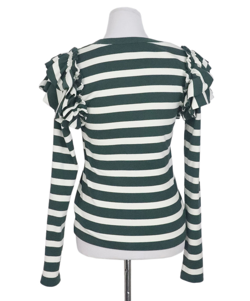 Veronica Beard Green & White Striped Ruffle Top 2