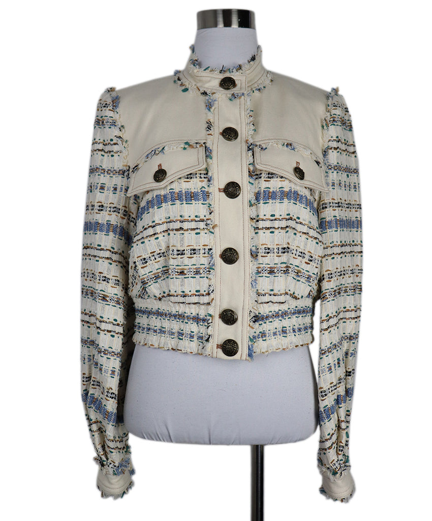 Veronica Beard Ivory Green & Blue Denim Jacket 