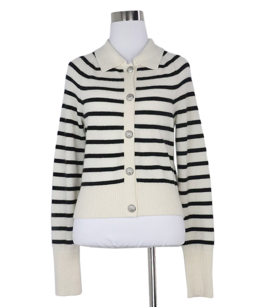 Veronica Beard Ivory & Black Striped Cashmere Cardigan 