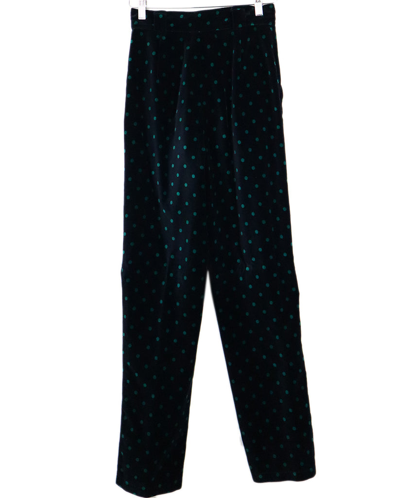 Versace Navy & Green Polka Dot Velvet Pants 