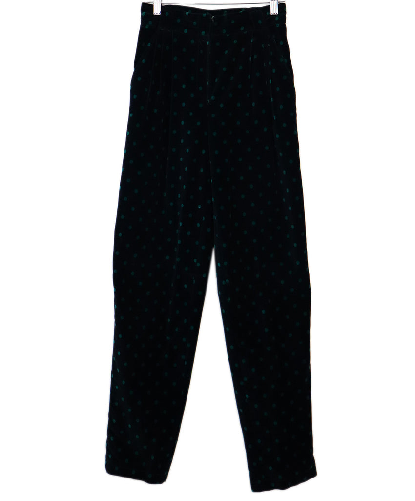 Versace Navy & Green Polka Dot Velvet Pants 1