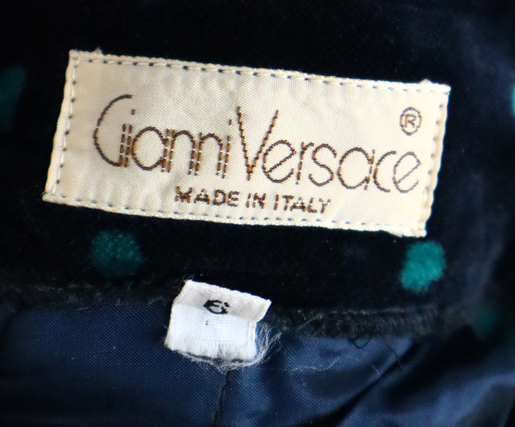 Versace Navy & Green Polka Dot Velvet Pants 2