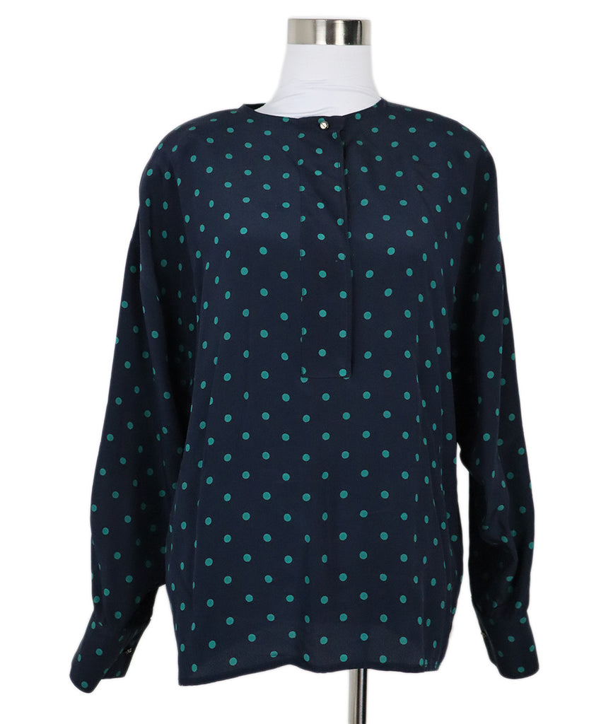 Versace Vintage Navy & Green Polka Dot Silk Blouse 
