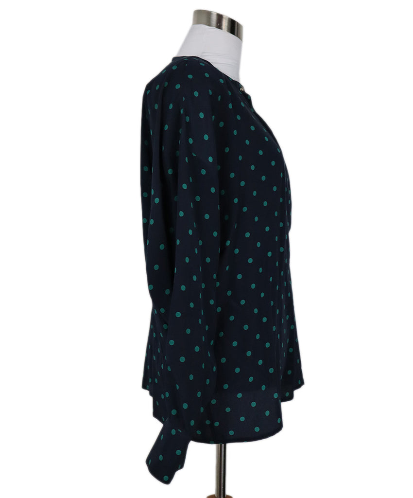 Versace Vintage Navy & Green Polka Dot Silk Blouse 1