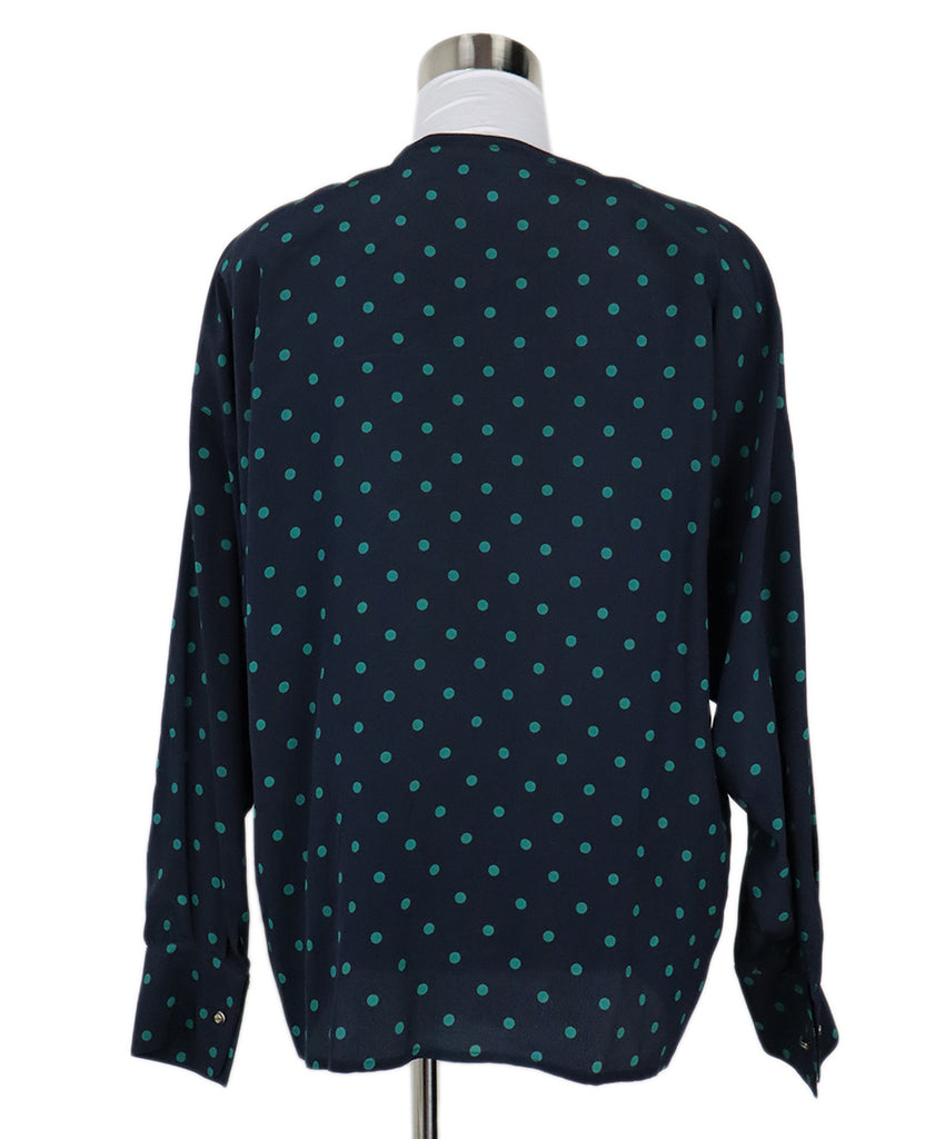 Versace Vintage Navy & Green Polka Dot Silk Blouse 2