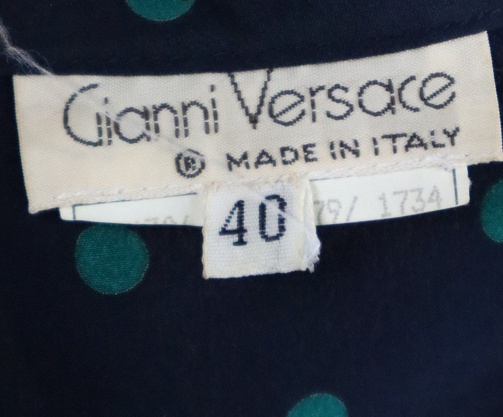 Versace Vintage Navy & Green Polka Dot Silk Blouse 3