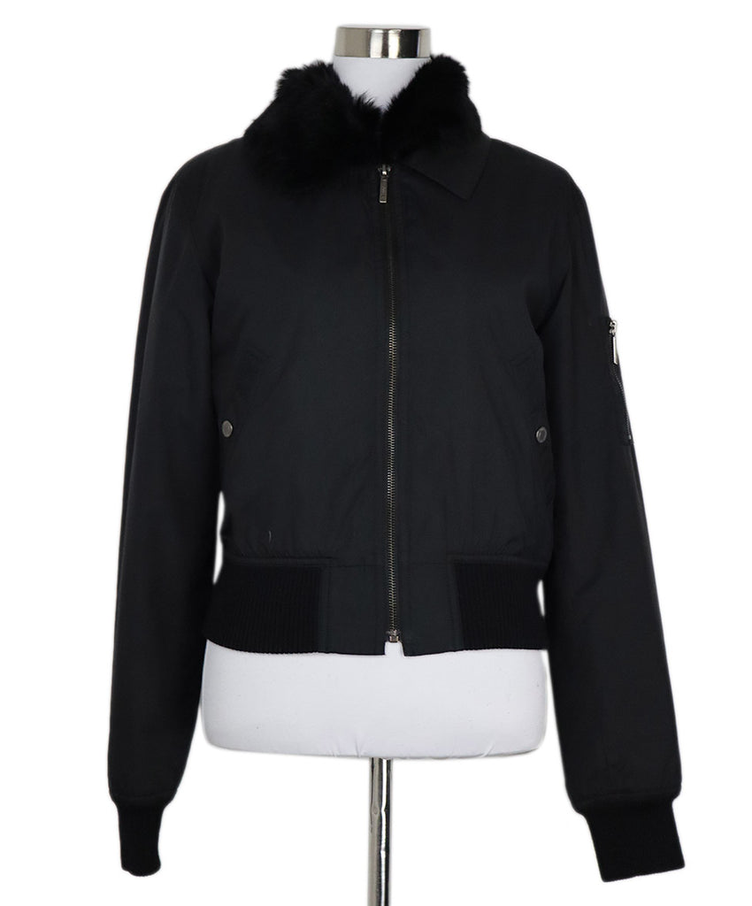 Vince Black Nylon & Fur Collar Jacket 
