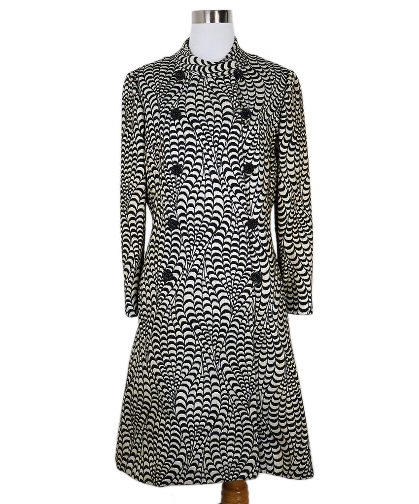 Vintage Metallic B&W Print Wool Coat 