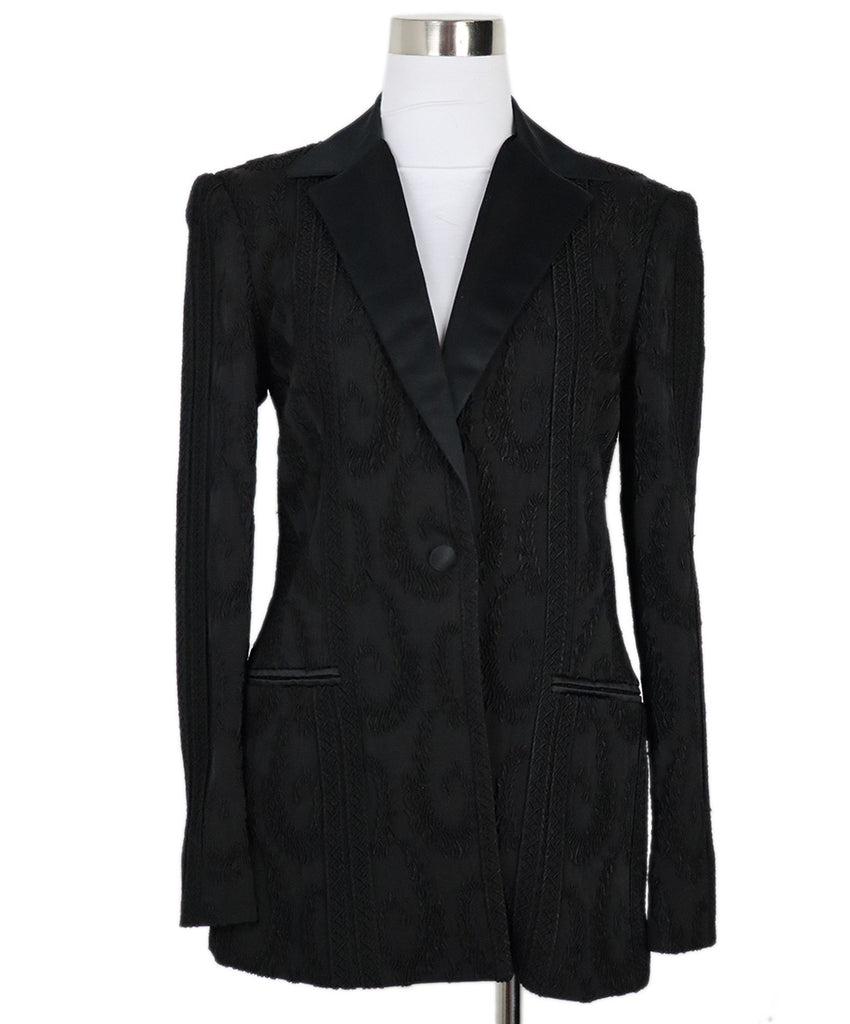Vintage Black Embroidered Wool & Satin Blazer 