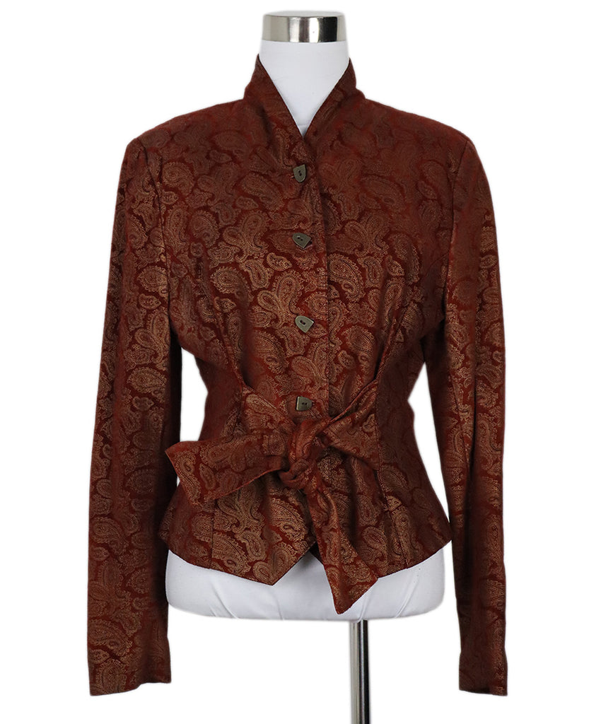 Vintage Red & Gold Paisley Print Suede Jacket 