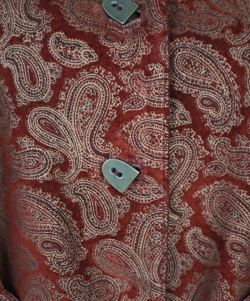 Vintage Red & Gold Paisley Print Suede Jacket 4