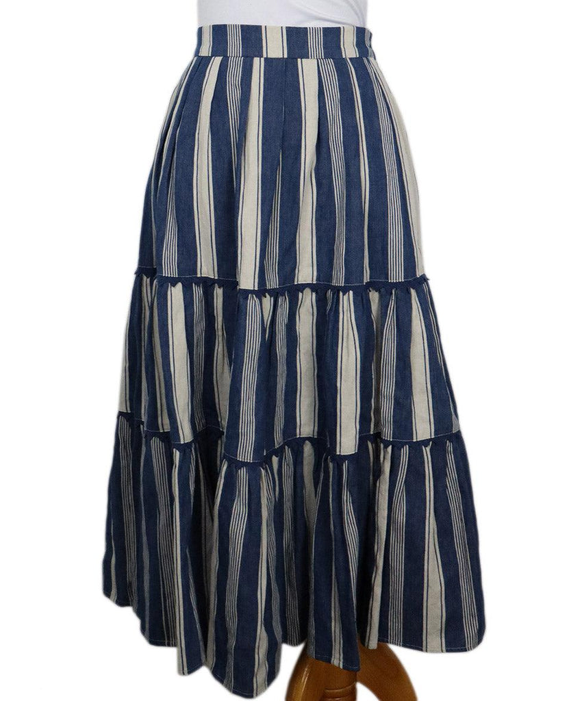 Long Weekend by Max Mara Blue White Cotton Stripes Tiered Skirt 