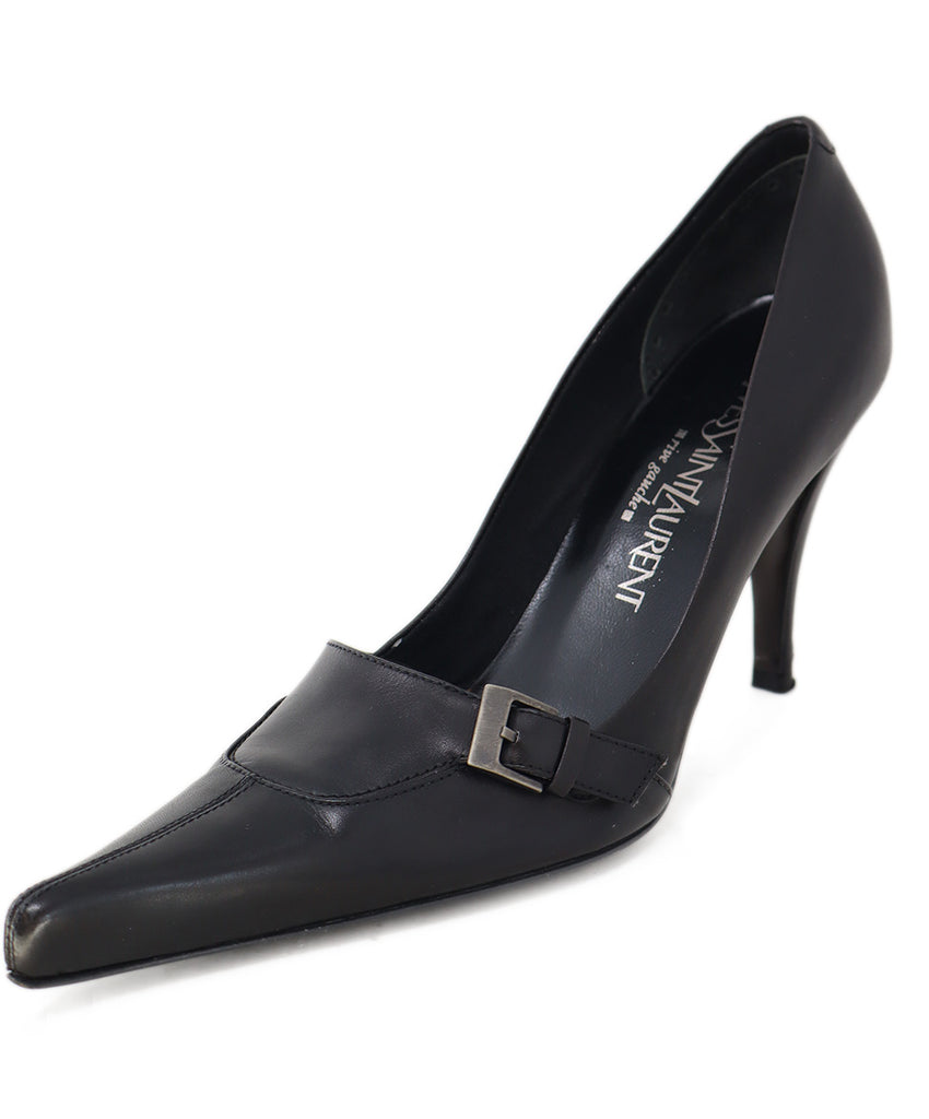 YSL Vintage Black Leather Buckle Heels 