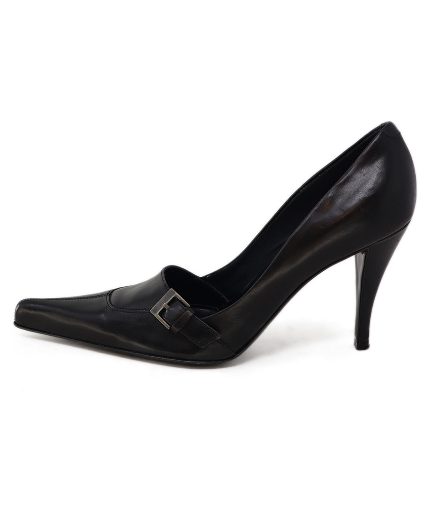 YSL Vintage Black Leather Buckle Heels 1