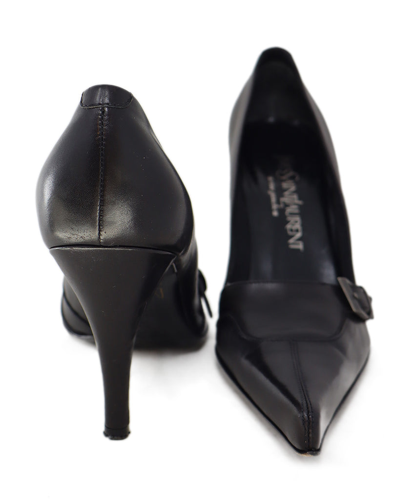 YSL Vintage Black Leather Buckle Heels 2