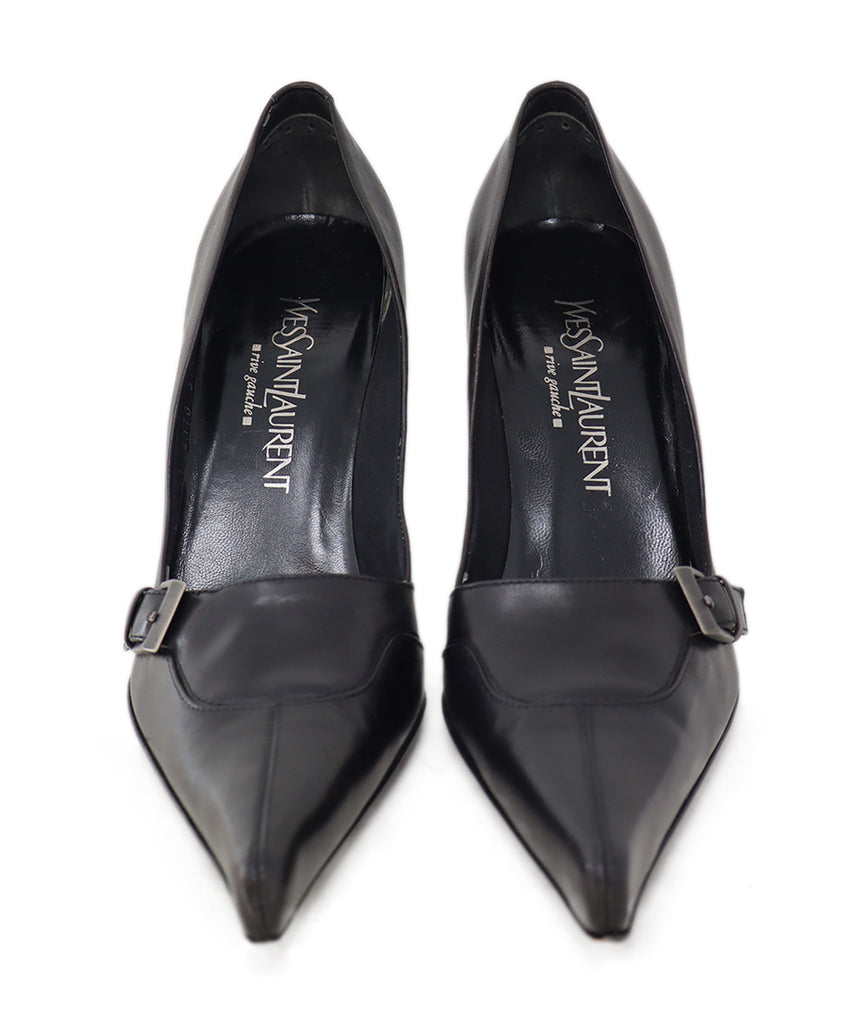 YSL Vintage Black Leather Buckle Heels 3