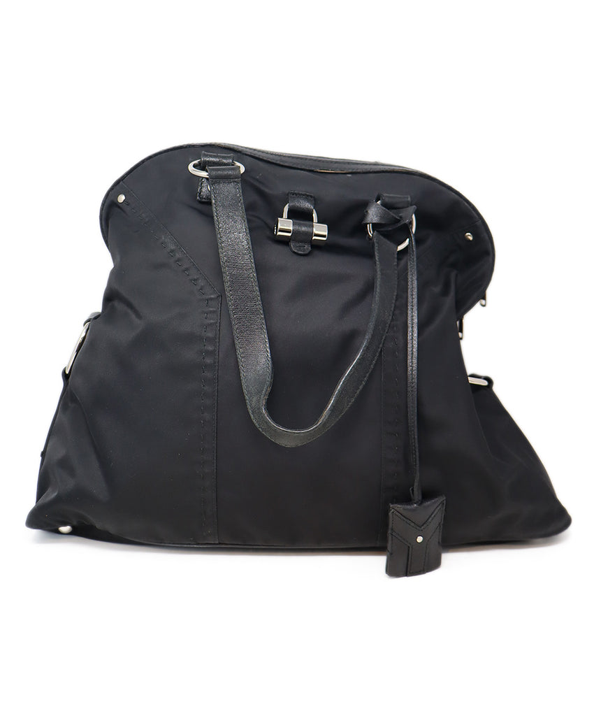 YSL Black Nylon Leather Trim Satchel Handbag 