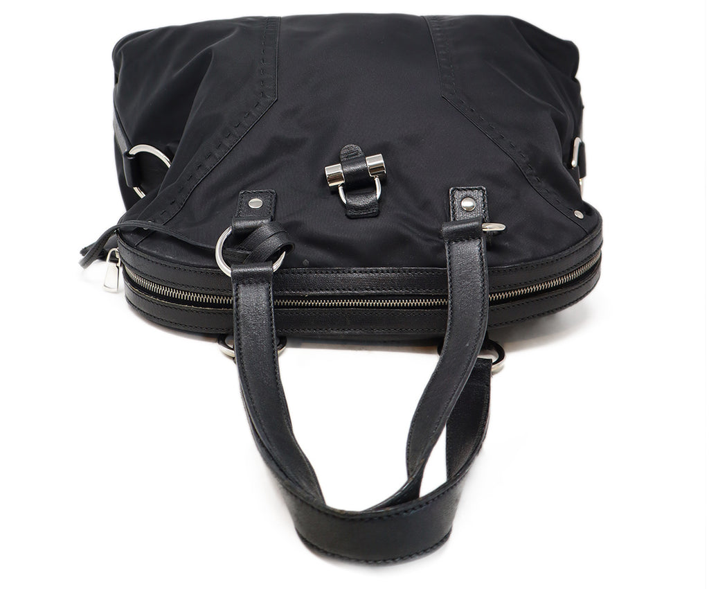 YSL Black Nylon Leather Trim Satchel Handbag 4