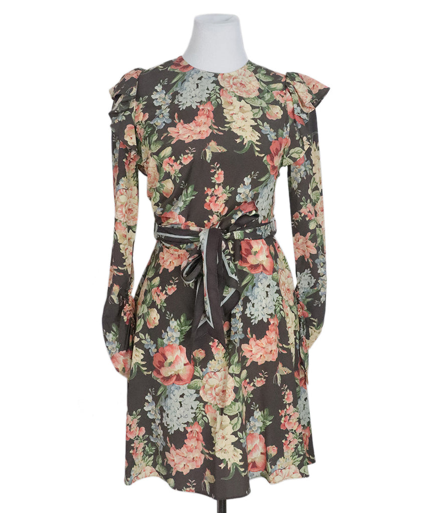 Zimmerman Neutral Floral Print Silk Dress 