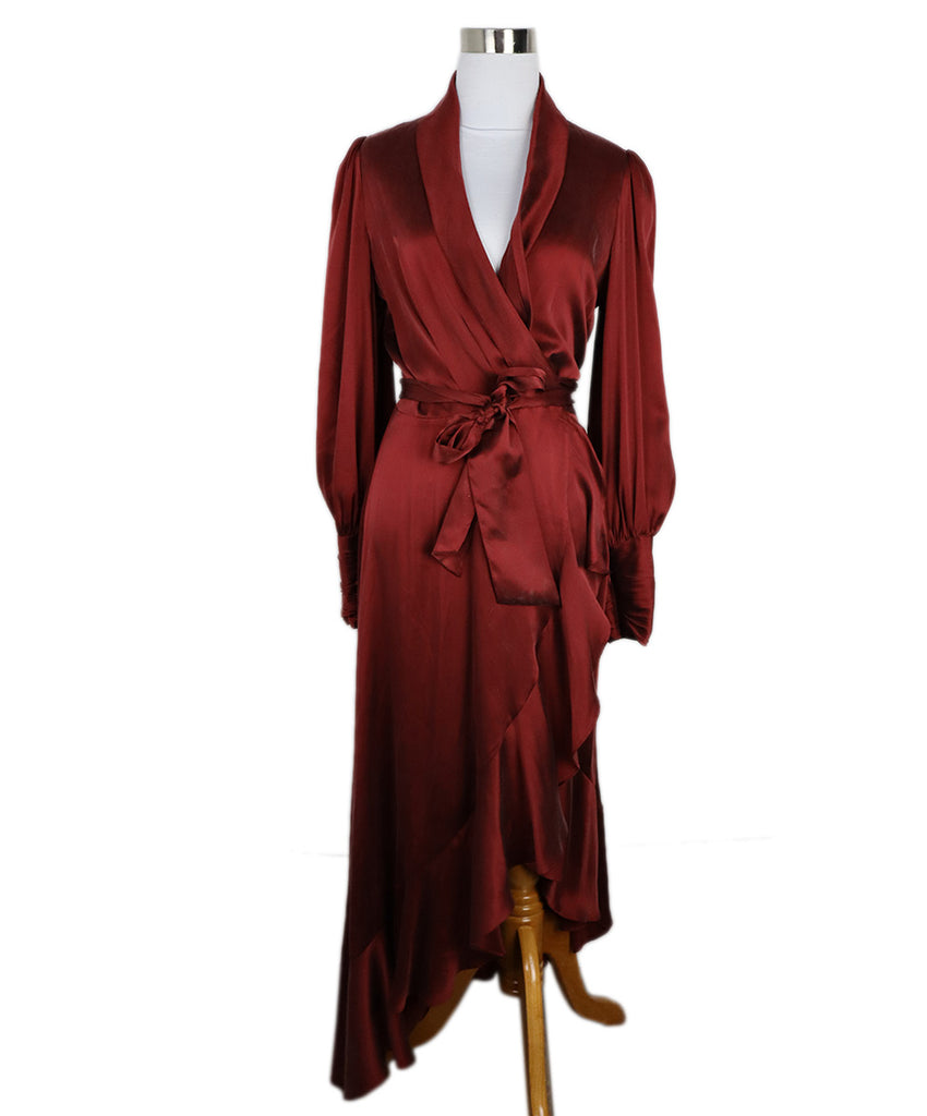 Zimmerman Burgundy Silk Longsleeve Wrap Dress 