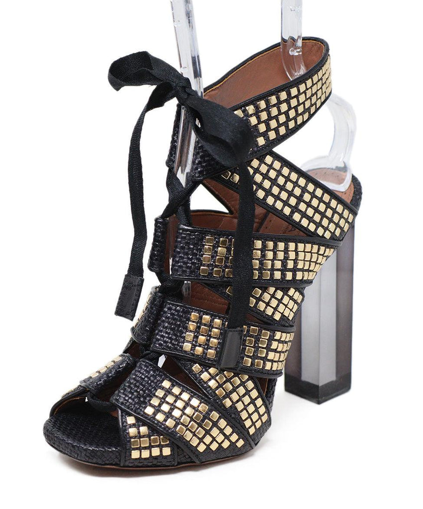 Alaia Black Raffia Gold Studs Lucite Heel Heels Sz 37 - Michael's Consignment NYC