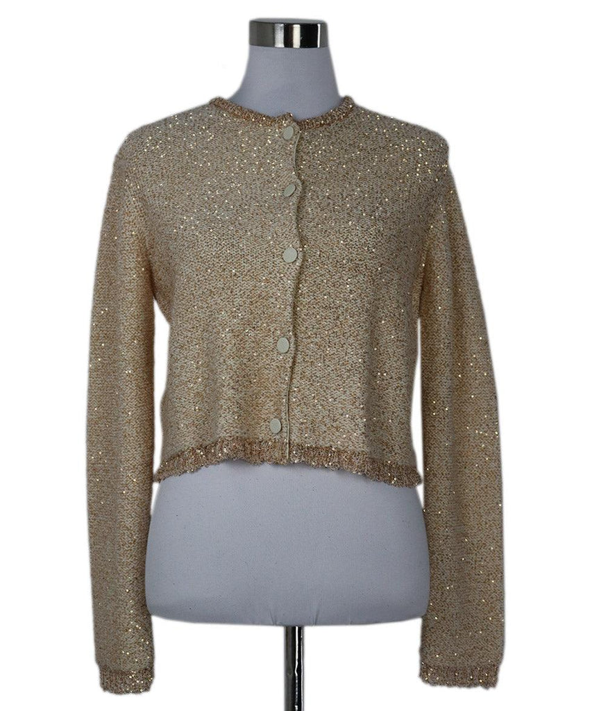 Altuzarra Beige Wool & Gold Sequin Cardigan sz 4 - Michael's Consignment NYC