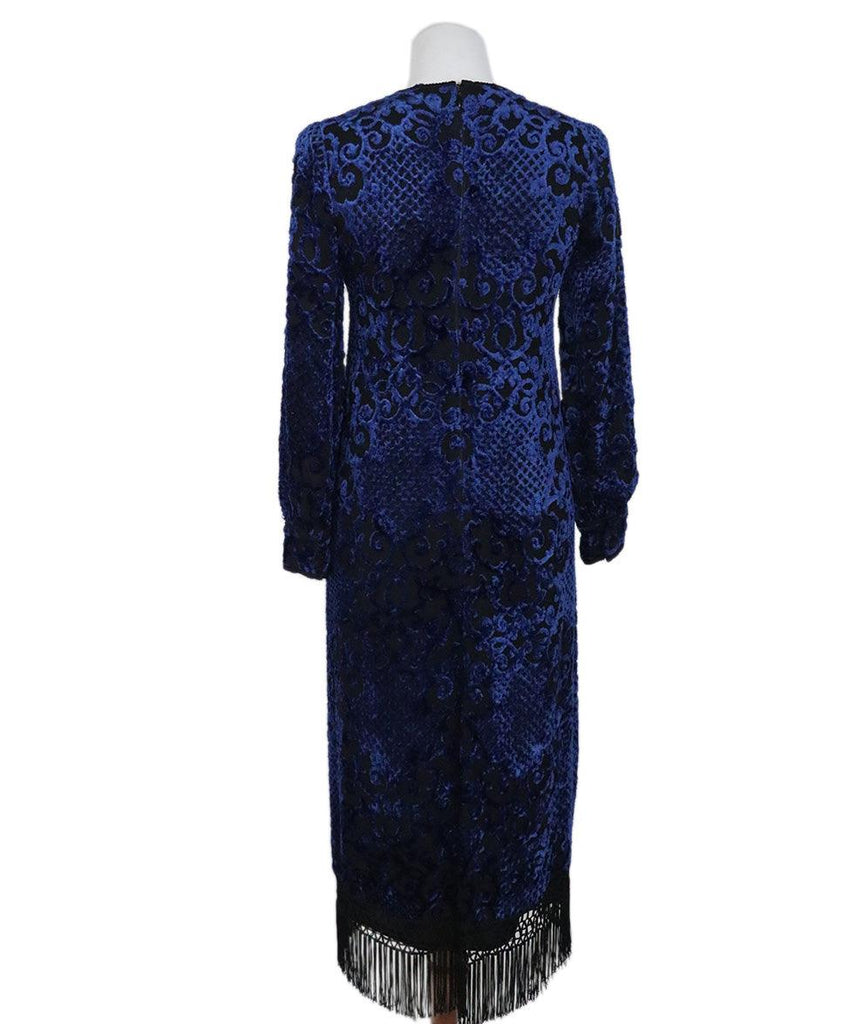 Andrew GN Blue & Black Velvet Silk Dress sz 4 - Michael's Consignment NYC
