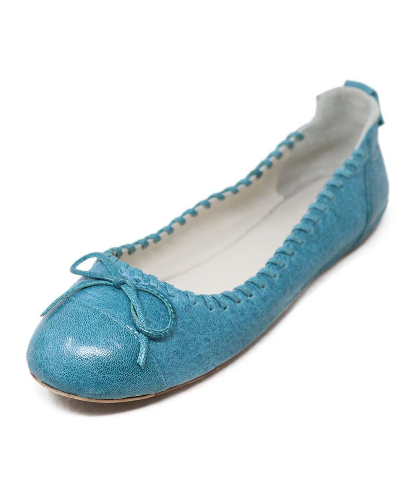 Balenciaga Teal Leather Bow Trim Flats Sz US 8 - Michael's Consignment NYC