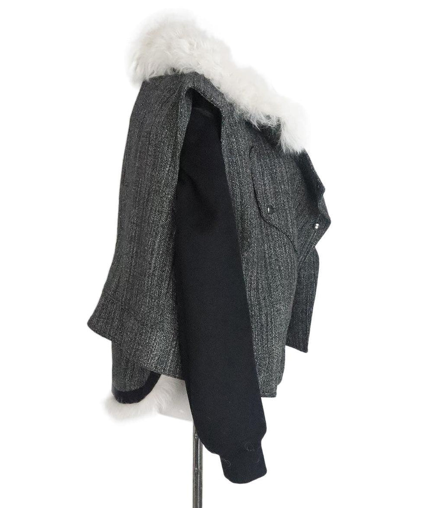 Belstaff Black & White Wool Coat w/ Removable Fur Vest sz 8 - Michael's Consignment NYC