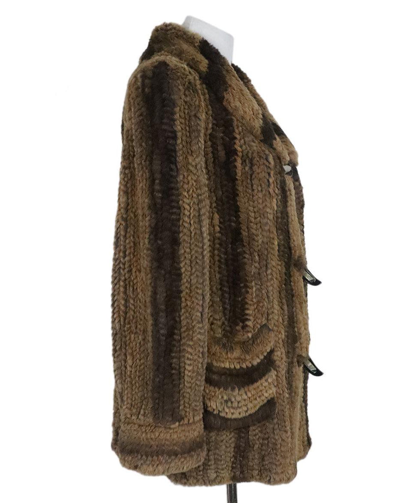 Brown & Tan Woven Rabbit Fur Coat sz 10 - Michael's Consignment NYC