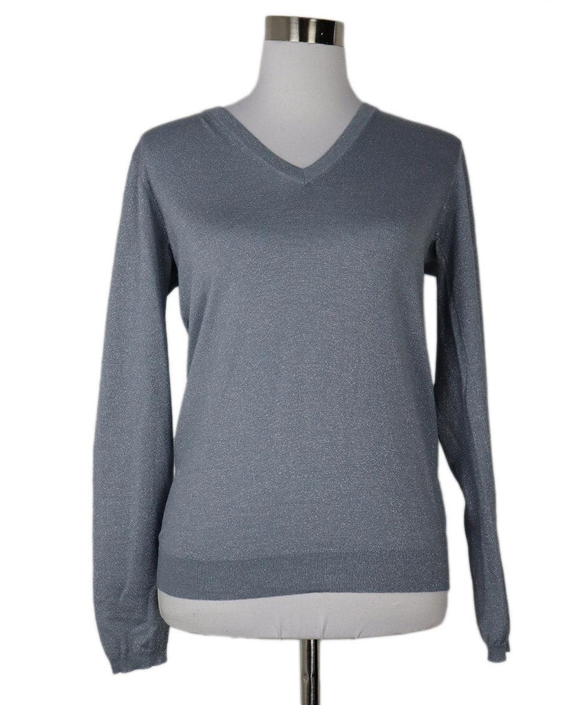 Brunello Cucinelli Blue & Silver Cashmere Sweater sz 6 - Michael's Consignment NYC