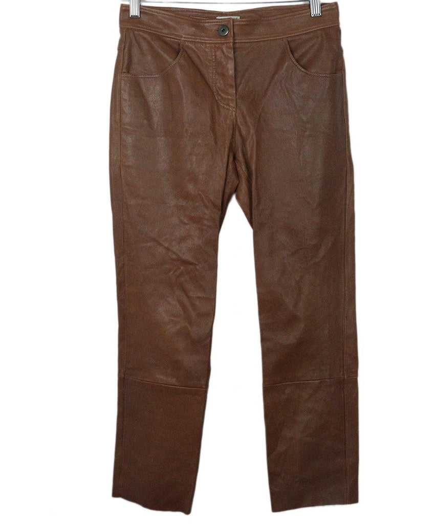 Brunello Cucinelli Cognac Leather Pants sz 2 - Michael's Consignment NYC