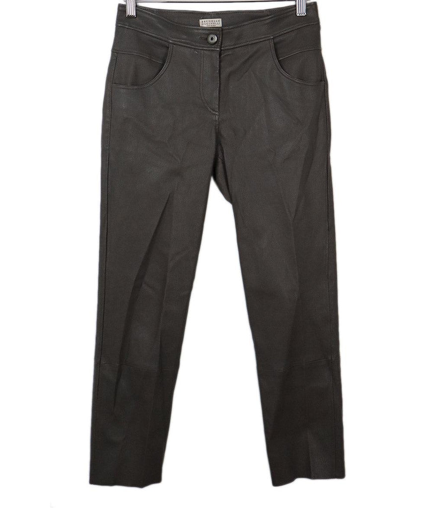 Brunello Cucinelli Grey Leather Pants sz 2 - Michael's Consignment NYC