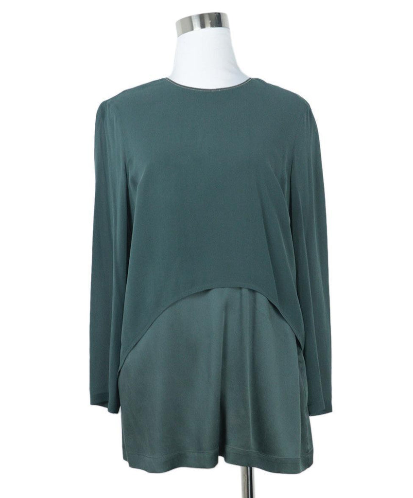 Brunello Cucinelli Olive Silk Blouse sz 6 - Michael's Consignment NYC