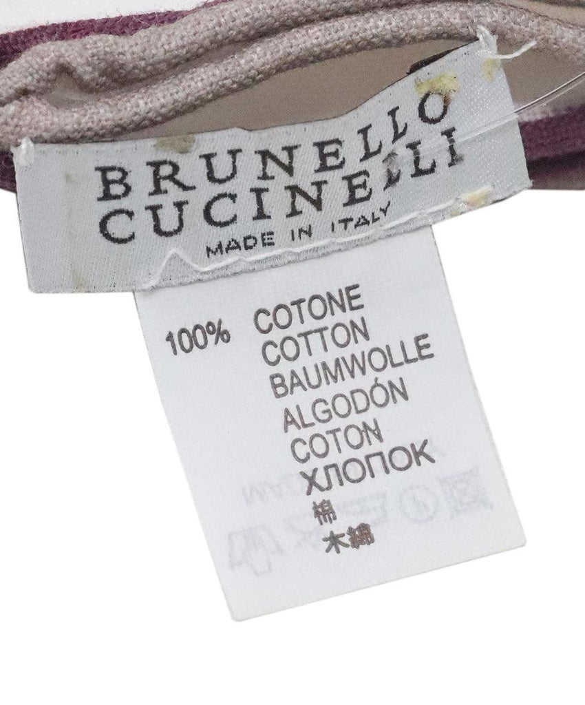 Brunello Cucinelli White Pocket Square w/ Burgundy Trim - Michael's Consignment NYC