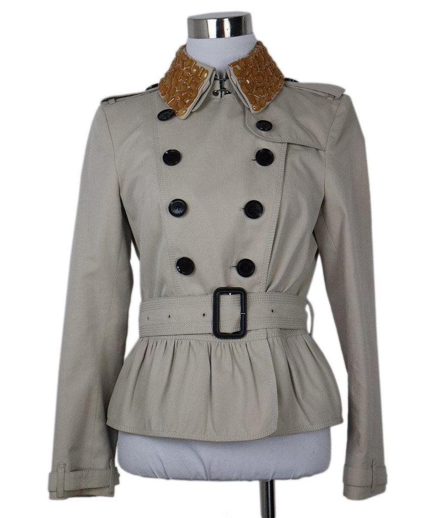 Burberry Khaki Jacket w/ Stone Collar sz 4 - Michael's Consignment NYC