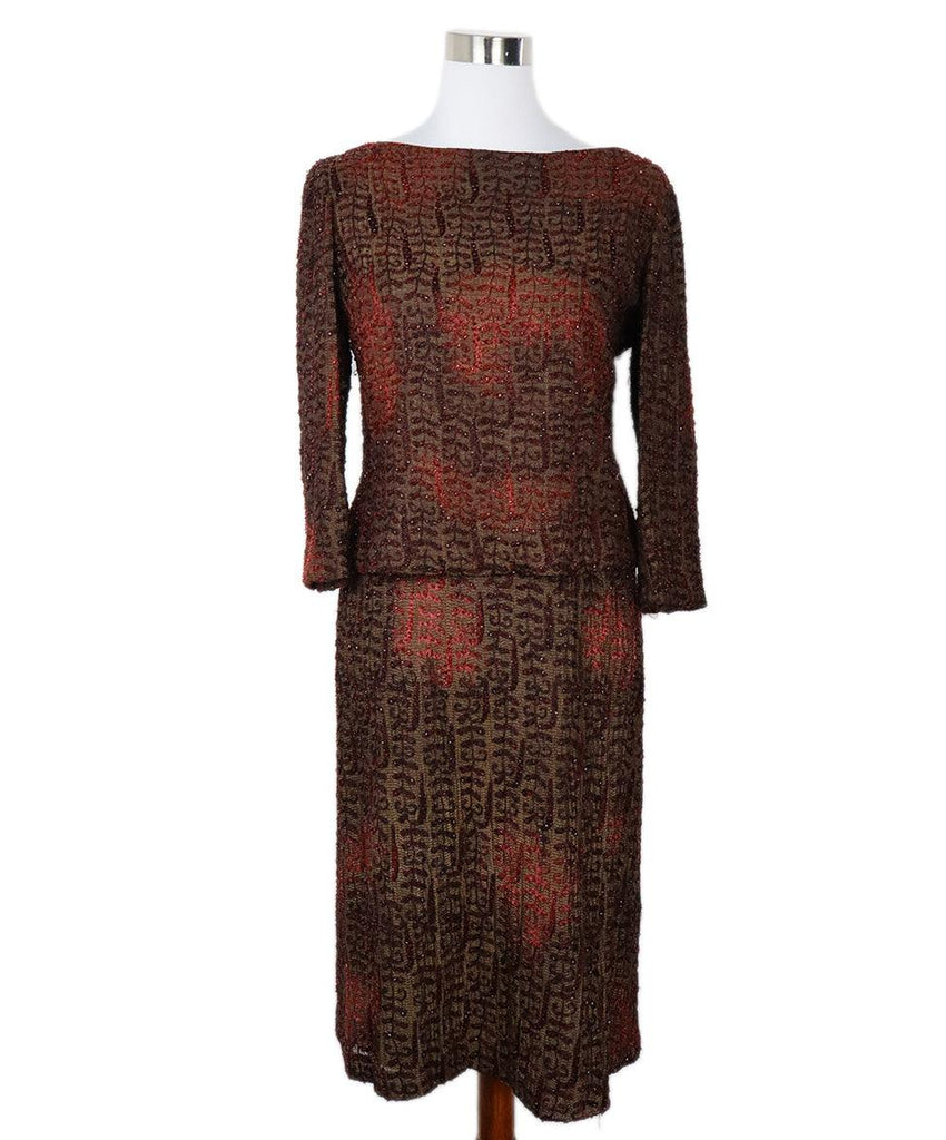 Carmen Marc Valvo Brown & Red Beaded Skirt Set sz 6 - Michael's Consignment NYC
