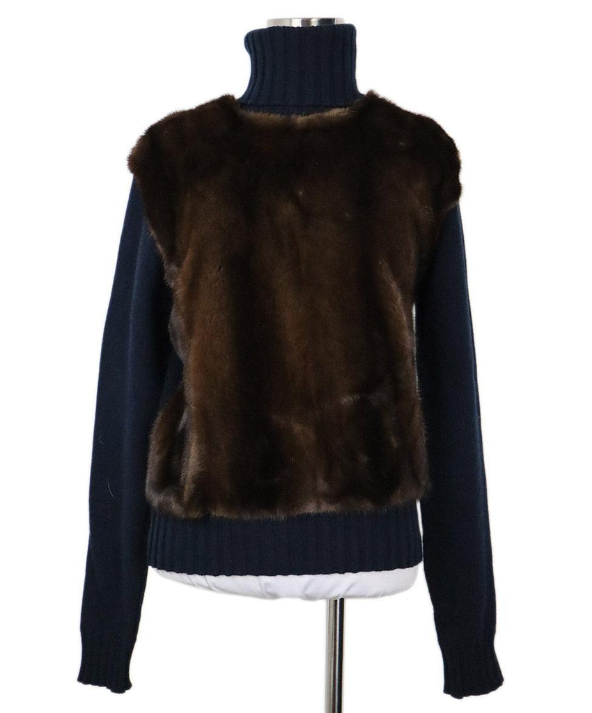 Celine Navy Cashmere & Brown Mink Sweater sz 2 - Michael's Consignment NYC