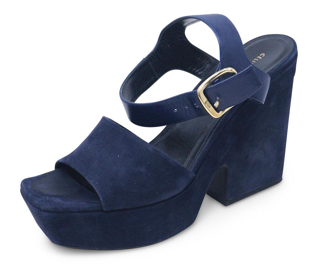 Celine Navy Suede Platform Sandals sz 9 - Michael's Consignment NYC