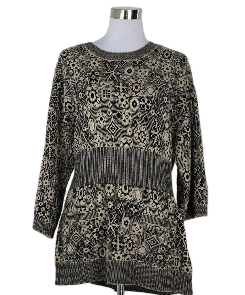 Chanel Black & Beige Print Cashmere Tunic sz 12 - Michael's Consignment NYC
