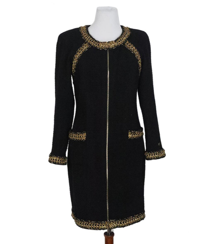 Chanel Black & Gold Wool Dress sz 10 - Michael's Consignment NYC